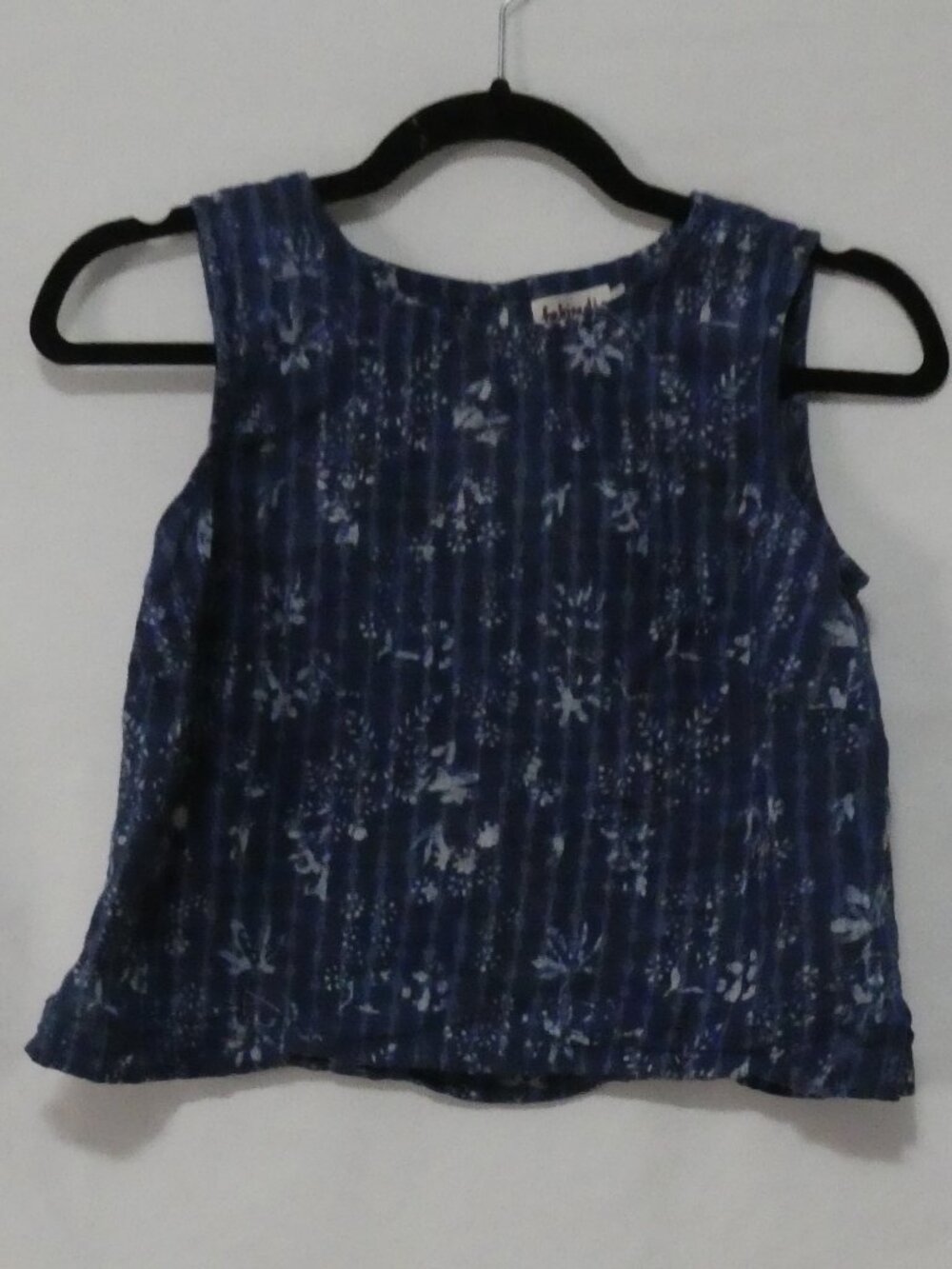 FABINDIA Indigo Blue Floral Block Print Sleeveless Cotton Top - Size Small
